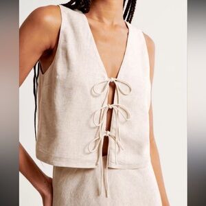 NWT Abercrombie & Fitch Linen-Blend Tie-Front Vest